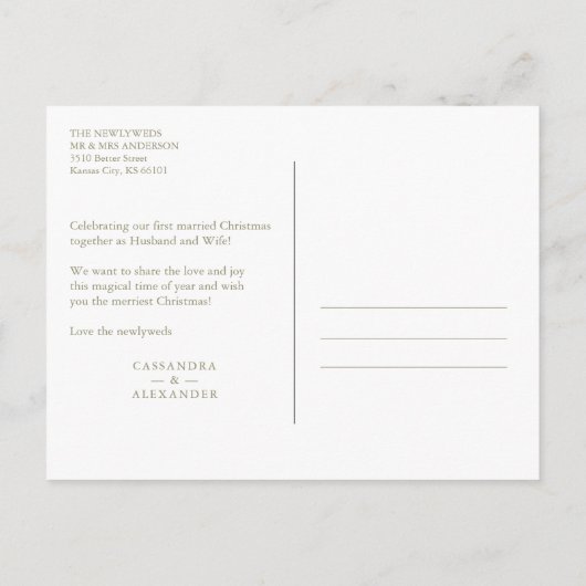 Pas getrouwd voor huwelijksreis en prettige feestd briefkaart (Achterkant)