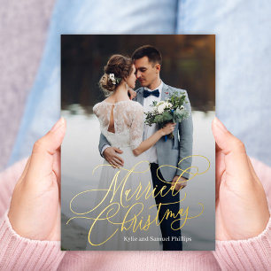 Pas getrouwd voor kerstfeestdag met kerstFolie voo Folie Feestdagenkaart