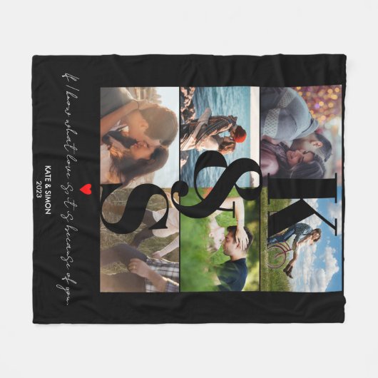 Pas getrouwd voor persoonlijke fotocollage: cadeau fleece deken (Voorkant (Horizontaal))