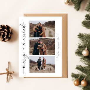 Pas getrouwd vrolijk en getrouwd eerste kerst foto feestdagenkaart