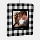 Pas getrouwd vrolijk en getrouwd koppel foto Plaid Keramisch Ornament (Rechts)