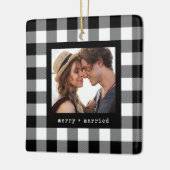 Pas getrouwd vrolijk en getrouwd koppel foto Plaid Keramisch Ornament (Links)