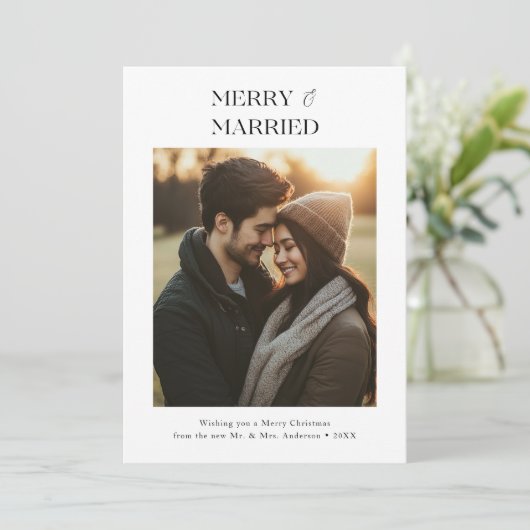 Pas getrouwd Vrolijk & Getrouwd Kerstfoto Feestdagenkaart (Staand voorkant)