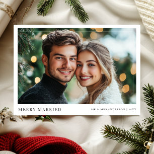 Pas getrouwd vrolijk getrouwd kerstfoto feestdagenkaart