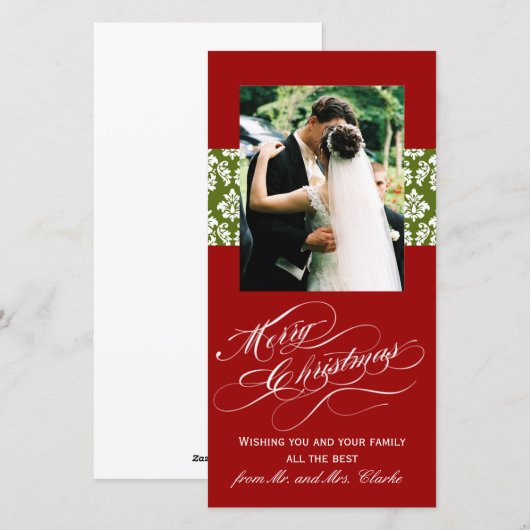 Pas getrouwd Vrolijk Kerstfeest Foto Kaarten Groen (Voorkant / Achterkant)