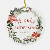 Pas getrouwd Waterverf Floral WreatFOTO BACK Keramisch Ornament (Voorkant)