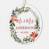 Pas getrouwd Waterverf Floral WreatFOTO BACK Keramisch Ornament (Links)