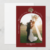 Pas getrouwd Waterverf Mistletoe Foto Vakantie Kaa Feestdagenkaart (Voorkant / Achterkant)