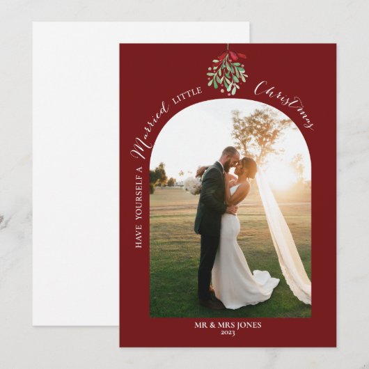 Pas getrouwd Waterverf Mistletoe Foto Vakantie Kaa Feestdagenkaart (Voorkant / Achterkant)