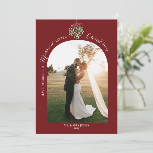 Pas getrouwd Waterverf Mistletoe Foto Vakantie Kaa Feestdagenkaart (Staand voorkant)