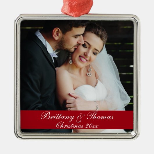 Pas getrouwd Wedding Foto kerstversiering S Metalen Ornament (Voorkant)