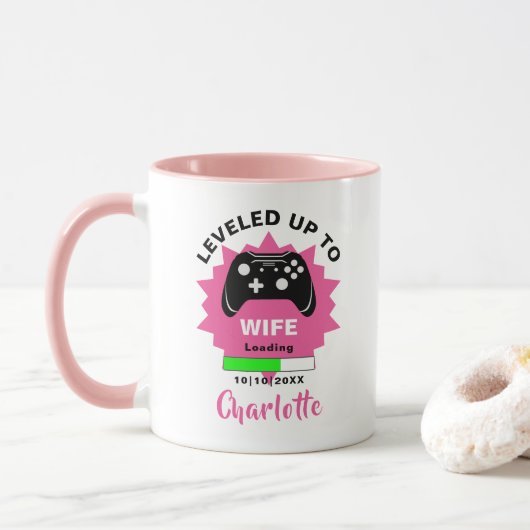 Pas getrouwd Wife Gift Leveled Gamer Fun Mok (Met donut)