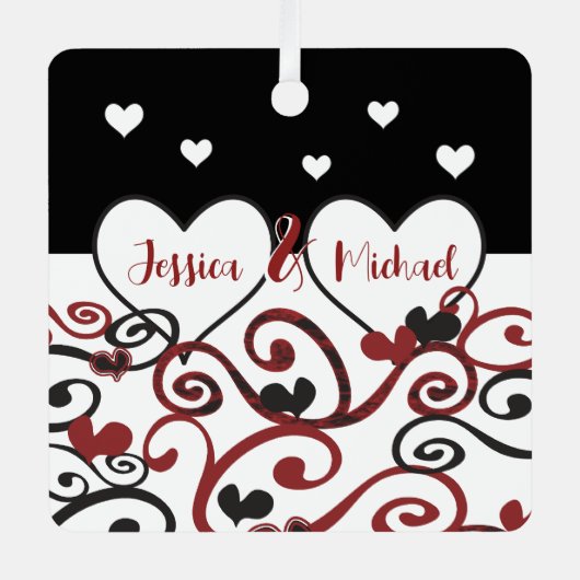 Pas getrouwd Zwirly Love Hearts Metalen Ornament (Voorkant)