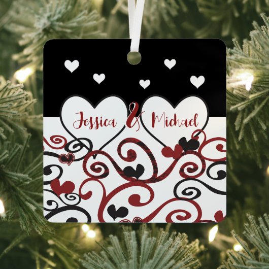 Pas getrouwd Zwirly Love Hearts Metalen Ornament (Insitu)