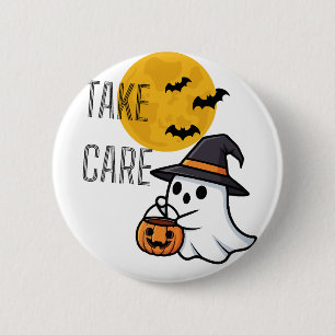 Pas goed op Schattig spook Halloween Visitekaartje Ronde Button 5,7 Cm