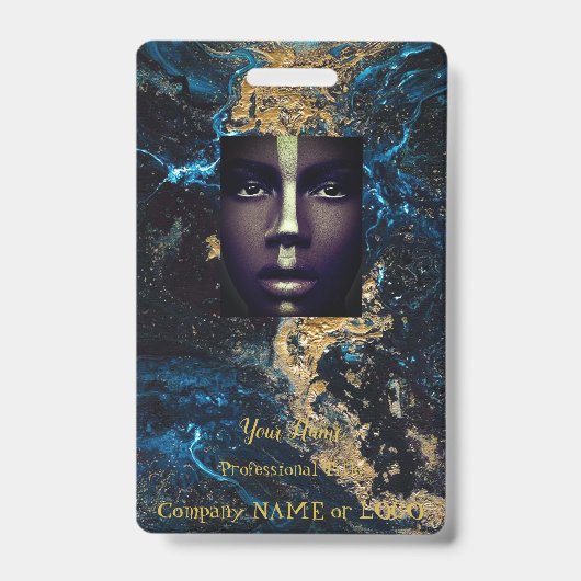 Pas Gouden Blauwe MARMER Naam Tag Badge aan (Voorzijde)