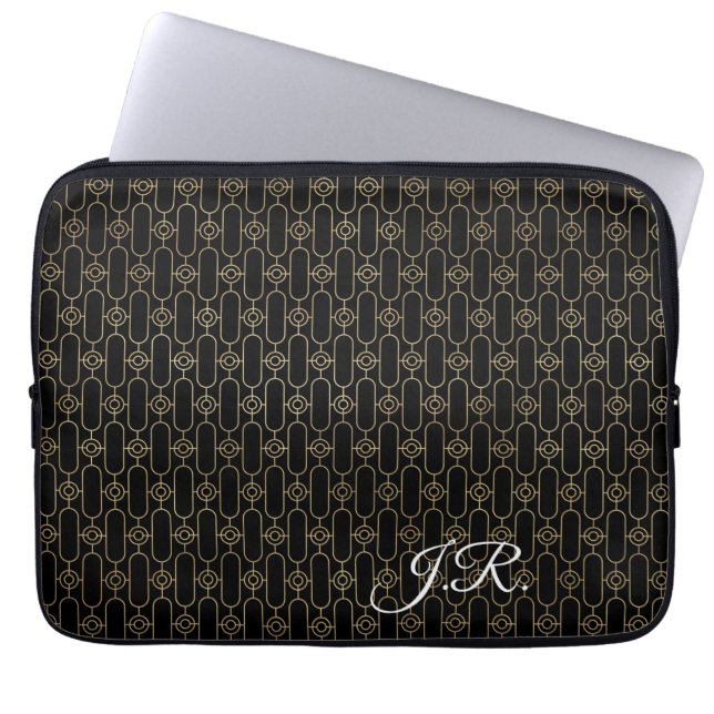 Pas Gouden en Zwarte Art Deco aan Laptop Sleeve (Voorkant)