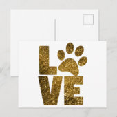 Pas Gouden Glitter Liefde Tekst met Dierlijke Poot Briefkaart (Voorkant / Achterkant)