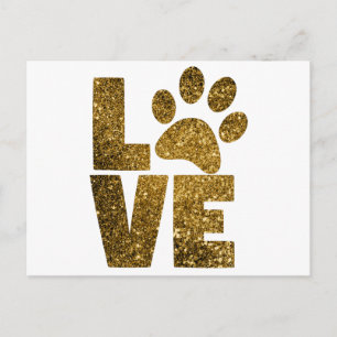 Pas Gouden Glitter Liefde Tekst met Dierlijke Poot Briefkaart