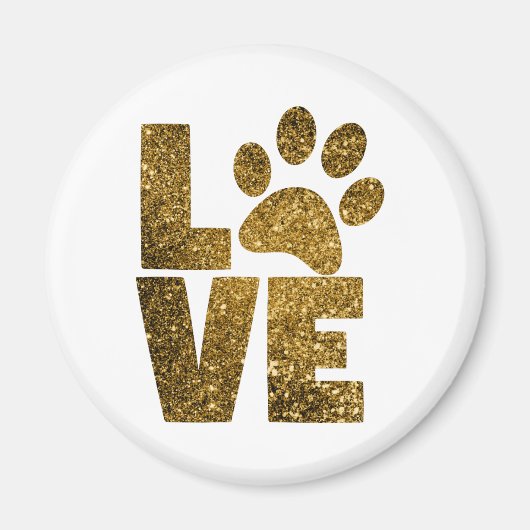 Pas Gouden Glitter Liefde Tekst met Dierlijke Poot Magneet (Voorkant)