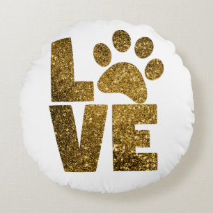 Pas Gouden Glitter Liefde Tekst met Dierlijke Poot Rond Kussen