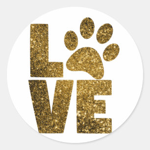 Pas Gouden Glitter Liefde Tekst met Dierlijke Poot Ronde Sticker