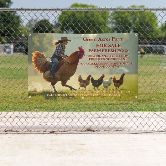 Pas Grappig Biologisch Boerderij Verse Eieren Kooi Spandoek (Insitu)