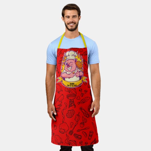 Pas grappige barbecue chef-kok varken grillen schort (Gedragen)