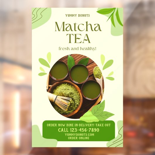 Pas Groene Biologische Matcha Thee Drink Advertent Raamsticker (Vel 2)