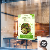 Pas Groene Biologische Matcha Thee Drink Advertent Raamsticker (Cafe Raam)