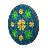 Pas groene gele bloemen aan op donkerblauw dartbord (Voorkant Rechts)