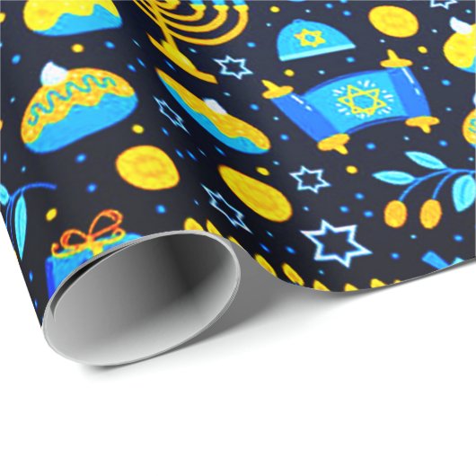 Pas HANUKKAH Blue Gold Wrapping Paper aan Cadeaupapier (Rol Hoek)