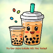 Pas Happy Bubble Tea Boba Cartoon 2 aan Raamsticker (Vel 3)