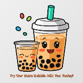 Pas Happy Bubble Tea Boba Cartoon 2 aan Raamsticker (Vel)