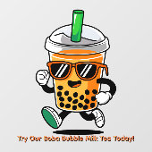 Pas Happy Bubble Tea Boba Cartoon 3 aan Raamsticker (Vel)