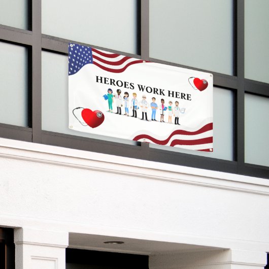 Pas Helden Werken Hier Ziekenhuis Icoon Personeel Spandoek (Buitenkant Gebouw)