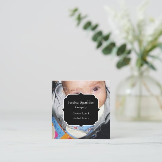 Pas het aan met je foto en monogram vierkante visitekaartje (Staand voorkant)