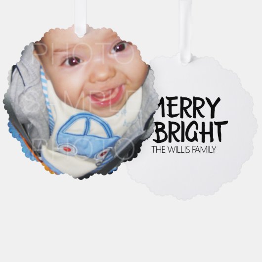 Pas het aan met Uw foto en tekst Merry bright Ornament Kaart (Voorkant / Achterkant)