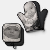 Pas het aan met uw zwart-witfoto's ovenwant & pannenlap set (Voorkant / Achterkant)