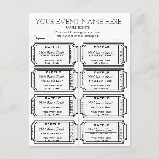 Pas het aan! Raffle Tickets Briefkaart (Voorkant)