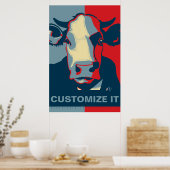 Pas het aan Rode Wit Blauwe Pop Art Koe Poster (Keuken)