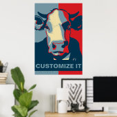 Pas het aan Rode Wit Blauwe Pop Art Koe Poster (Thuiskantoor)