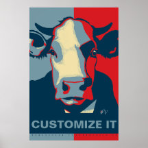 Pas het aan Rode Wit Blauwe Pop Art Koe Poster