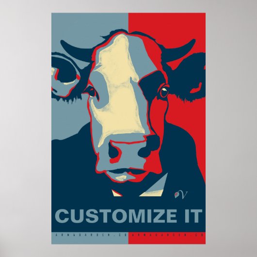 Pas het aan Rode Wit Blauwe Pop Art Koe Poster (Voorkant)