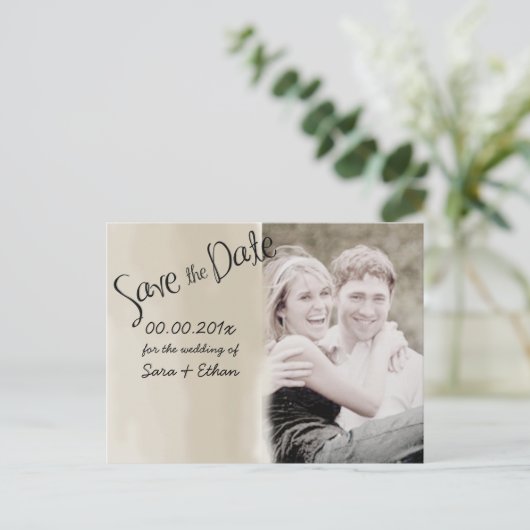 Pas het aan / sla de datum / waterverf / tan op aankondigingskaart (Staand voorkant)