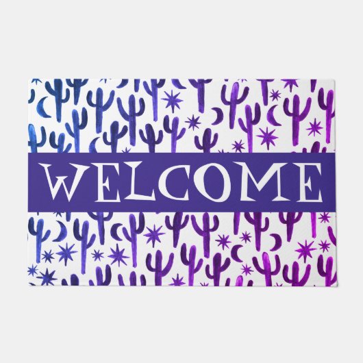 Pas het aan! WELCOME Night Desert Saguaro Cactus Deurmat (Voorkant)