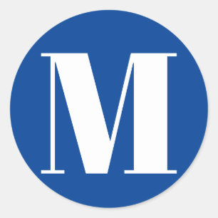 Pas het aantal van het monogram initiaal blauw wit ronde sticker