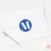 Pas het aantal van het monogram initiaal blauw wit ronde sticker (Envelop)