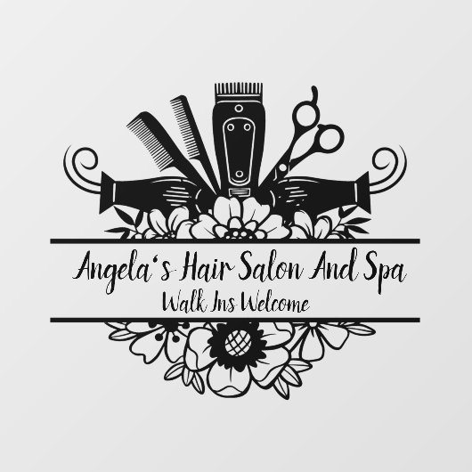 Pas het haar salon en spa zwart aan raamsticker (Vel)