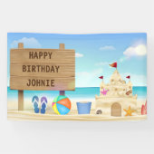 Pas het Happy Birthday Boy Beach Sand Castle aan Spandoek (Horizontaal)